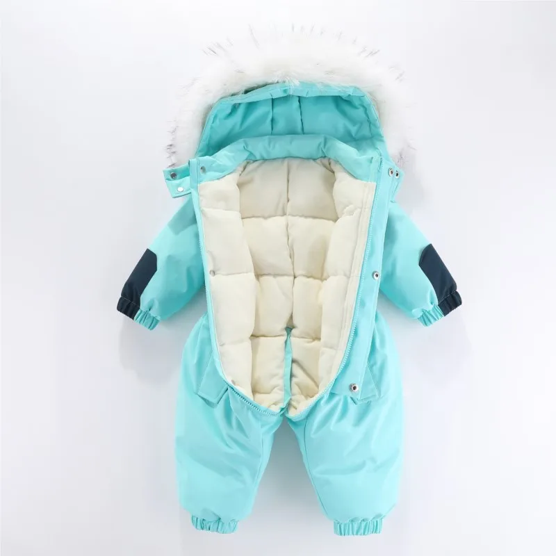 -30 Degree 2025 Winter Kids Jumpsuit Plus velvet Warm Children Winter Overalls 1-5 Years Baby Boy Snowsuit Infant Girl Romper