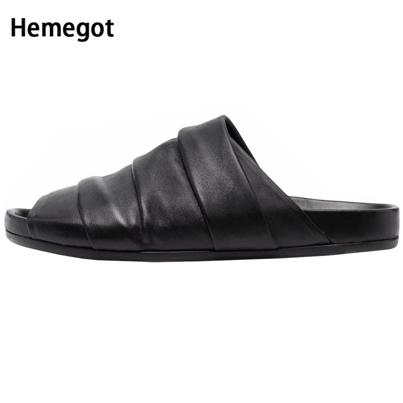 Summer Handmade Muller Shoes Men's Flats Slippers Top Layer Cowhide Baotou Lazy Beach Leather Slip-On Roman Sandals