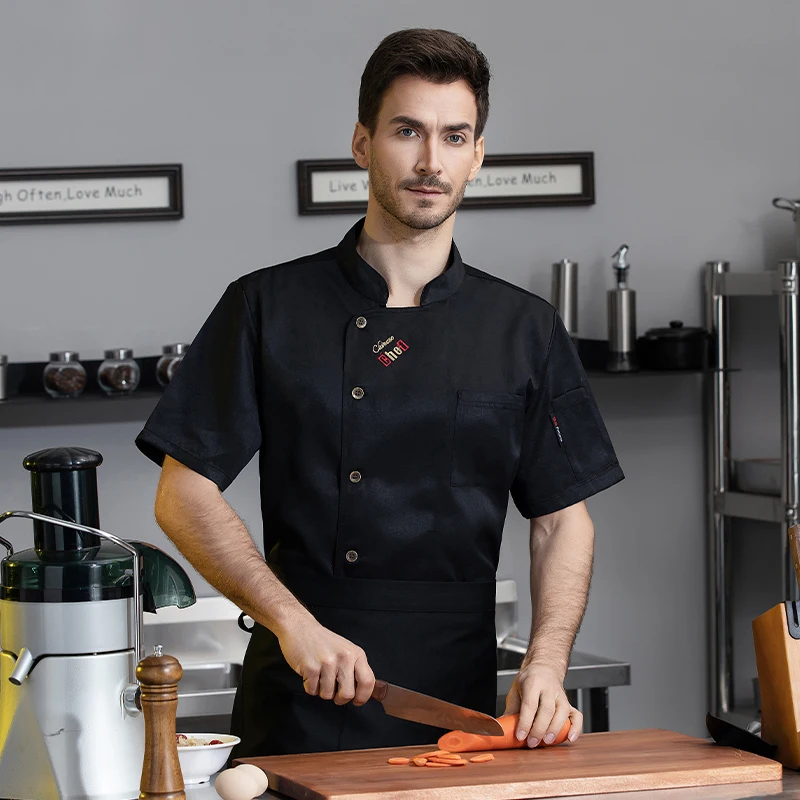 남성용 요리사 유니폼 여성용 음식 서비스 주방 요리 의상 레스토랑 쿡 재킷 통기성 흑백 요리사 복장