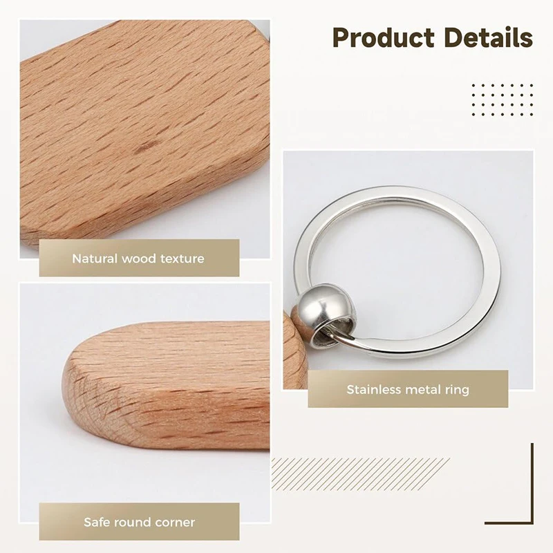 30Pcs Blank Rectangle Wooden Key Chain DIY Promotion Wood Keychains Wedding Gift