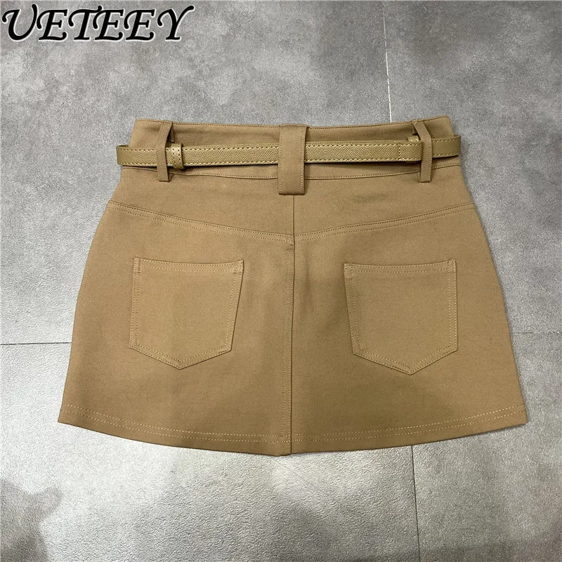 Pure Desire Spice Girl Sexy Hüftwickel mit Gürtel Kurzer Rock Frühling Sommer Einfarbig Schlankheits-Miniröcke für Frauen Faldas