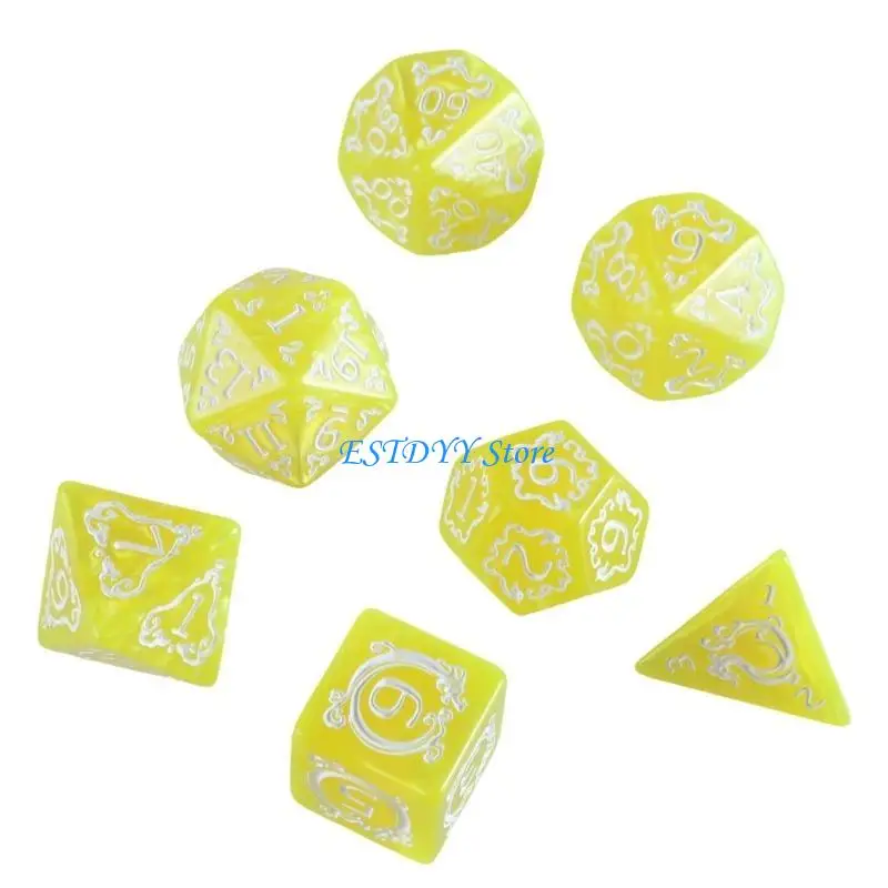 

G6DE 7Pcs Acrylic Dragon Pattern Multi-Sided Polyhedral Dices for Role Playing Game
