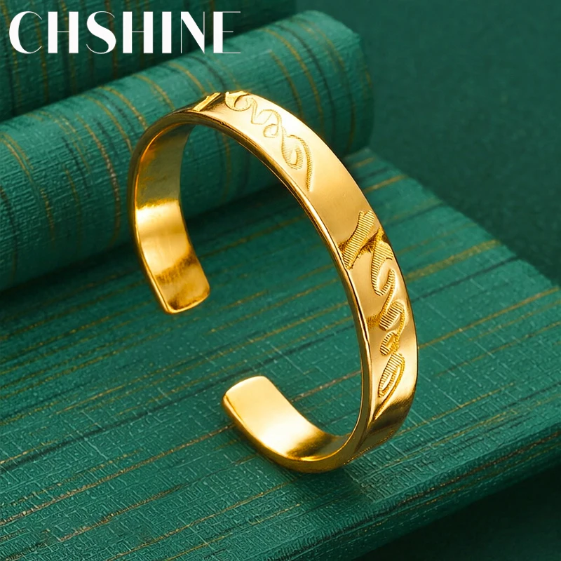 925 Sterling Silver 18k Gold Cuff Bangle For Women Engraved Letter Open Bracelet Fashion Wedding Party Jewelry