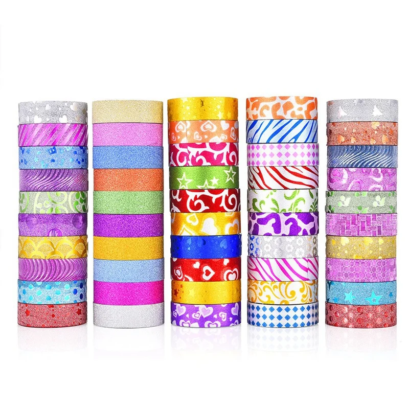 50-Rollen glitzerndes Washi-Tape-Set, dekoratives selbstklebendes Abdeckband zum Basteln, Scrapbooking-Zubehör, Heimwerken, Geschenkverpackungen