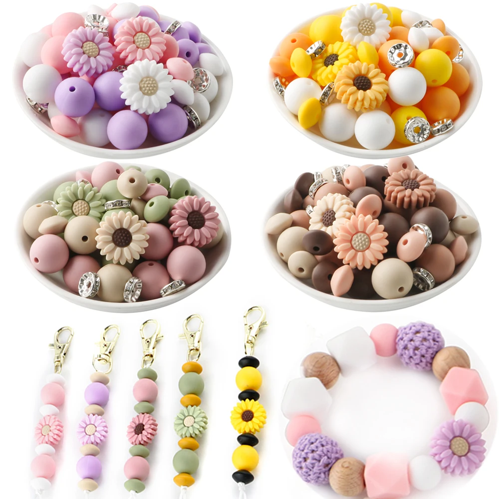 

86 шт./компл. силиконовые круглые бусины в виде ромашки, набор со стразами для ювелирных изделий, браслет «сделай сам», ожерелье, брелок, веревка для штор, кулон, аксессуары