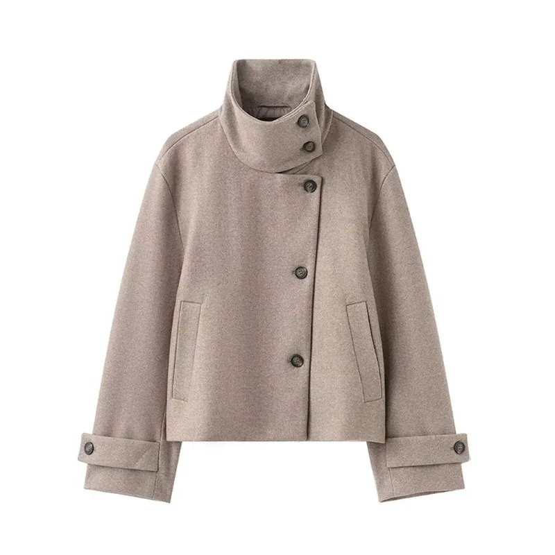 

New women's elegant stand-up collar short jacket, fashionable street style long-sleeved single-breasted women's coat