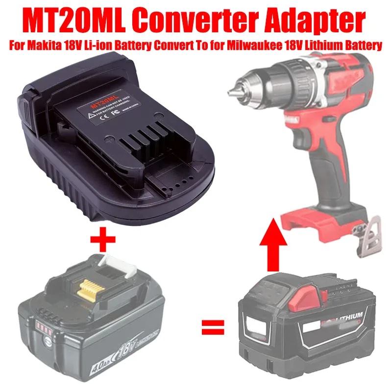 MT20ML Battery Adapter for Makita 18V/20V BL1830 BL1840 BL1860 BL1815 Li-Ion Battery,Converter Adapter for Milwaukee M&18 Tools