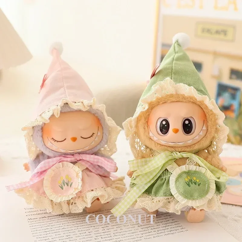 Abito Labubu: set cappello da elfo verde - Ropa Labubu carina e festosa per bambole in vinile da 17 cm, ideale per giochi a tema