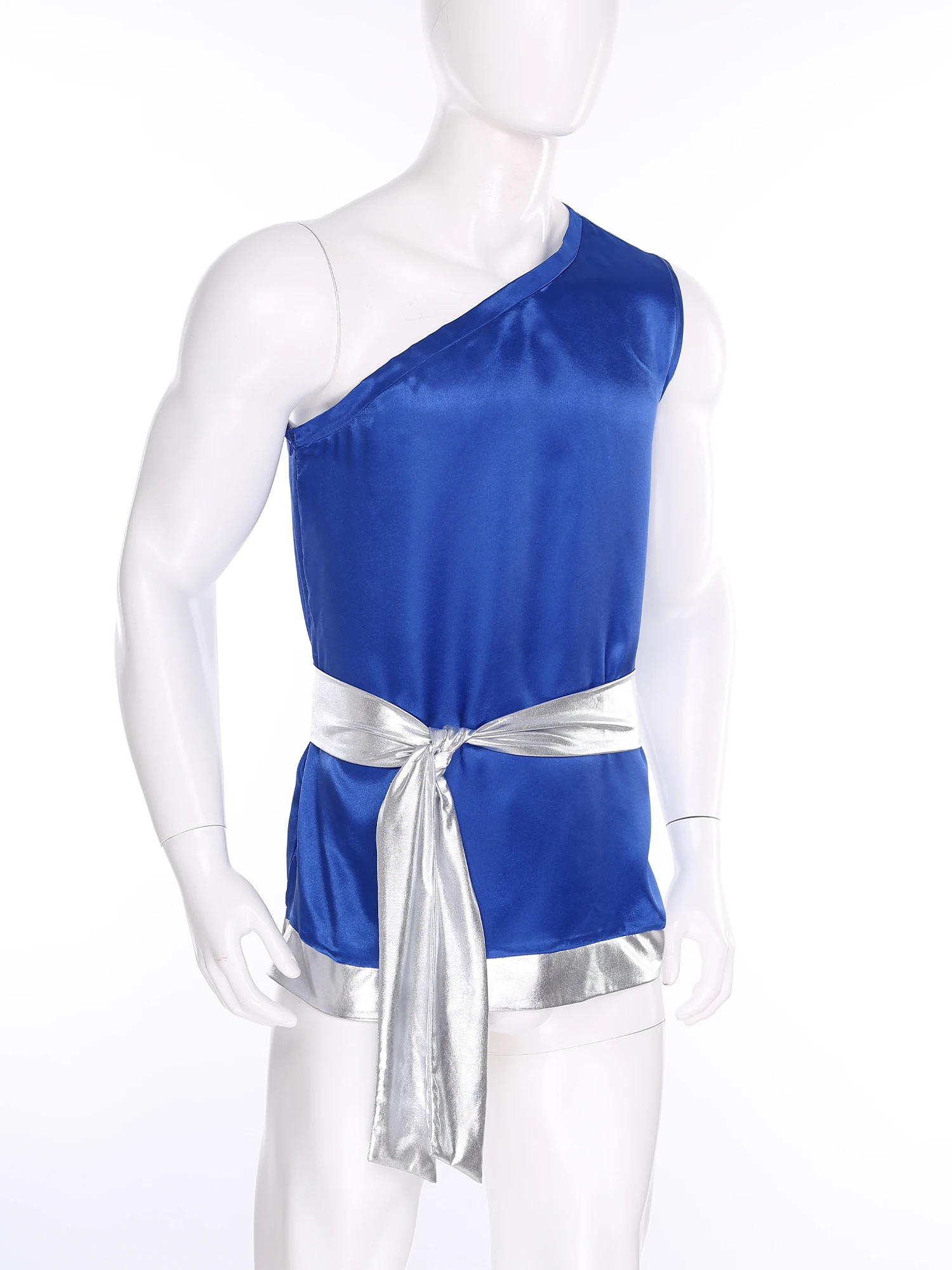 

Mens Worship Dance Top Metallic One Shoulder Shirt with Decorative Belt Lyrical Modern Classical Dance Performance Costume