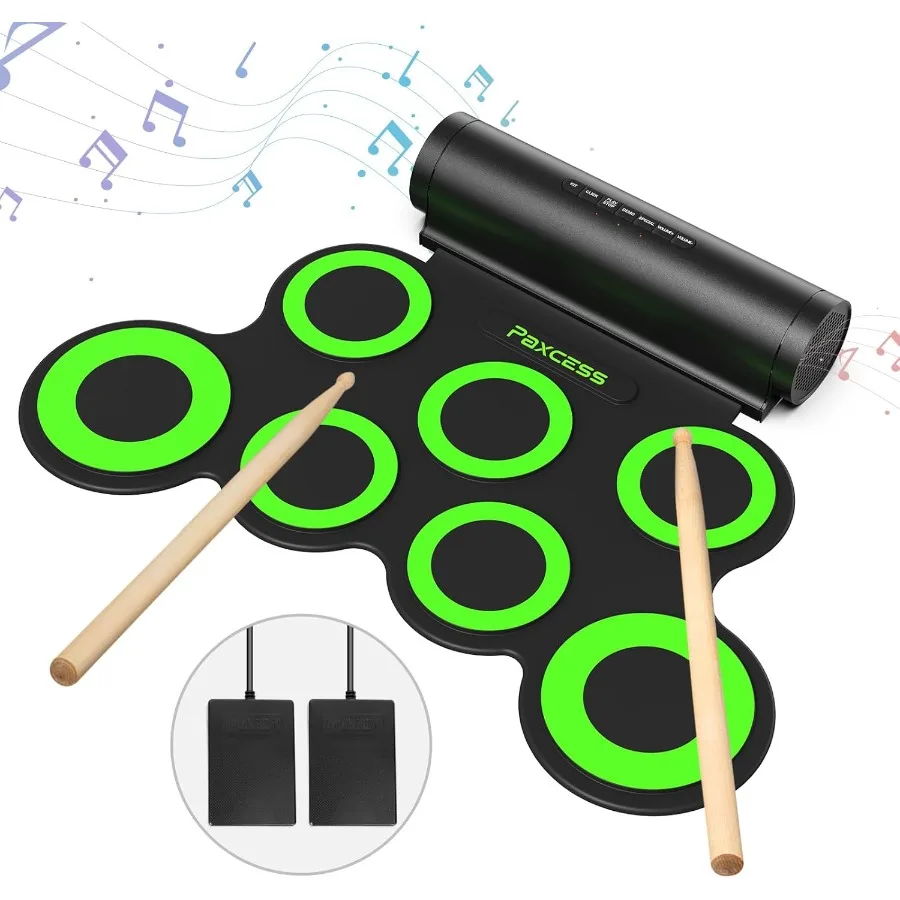 

Electronic Drum Set for Practice and Performance Black Plastic with Red Accents Portable Design with Adjustable Volume and Head