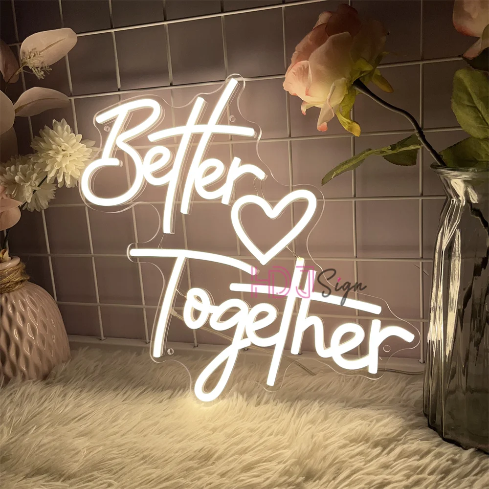 Letrero Led de neón Better Together, decoración colgante de pared para boda, luces de neón USB, decoración artística para dormitorio y habitación de boda, letreros de neón