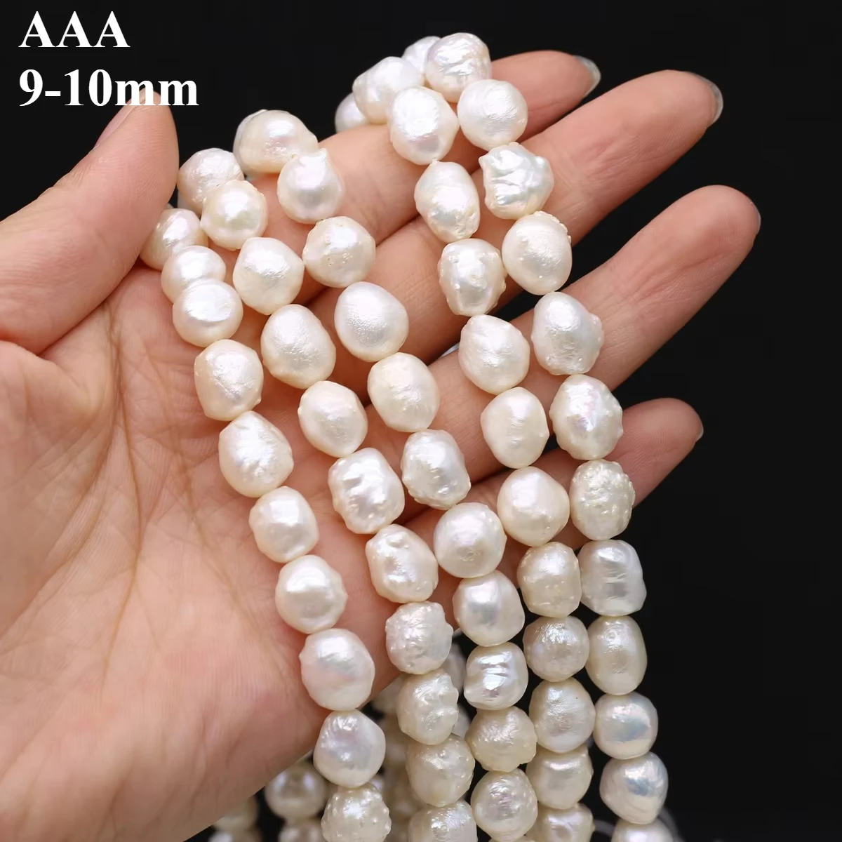 

9-10mm AAA Natural Freshwater Baroque Pearl White Irregular Round Loose Spacing Bead Jewelry Making Necklace Earrings Accessory