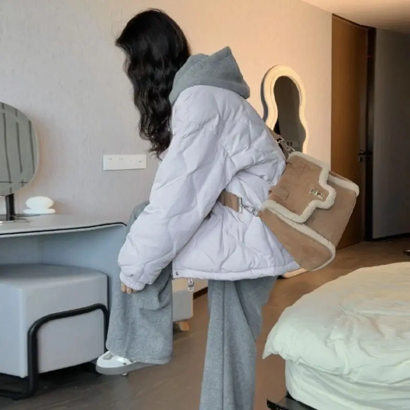 

Хлопковая куртка 2025 г., женское зимнее новое корейское хлопковое пальто, свободное осенне-зимнее маленькое хлопковое пальто в сетку Ling, хлопковое пальто, однотонное