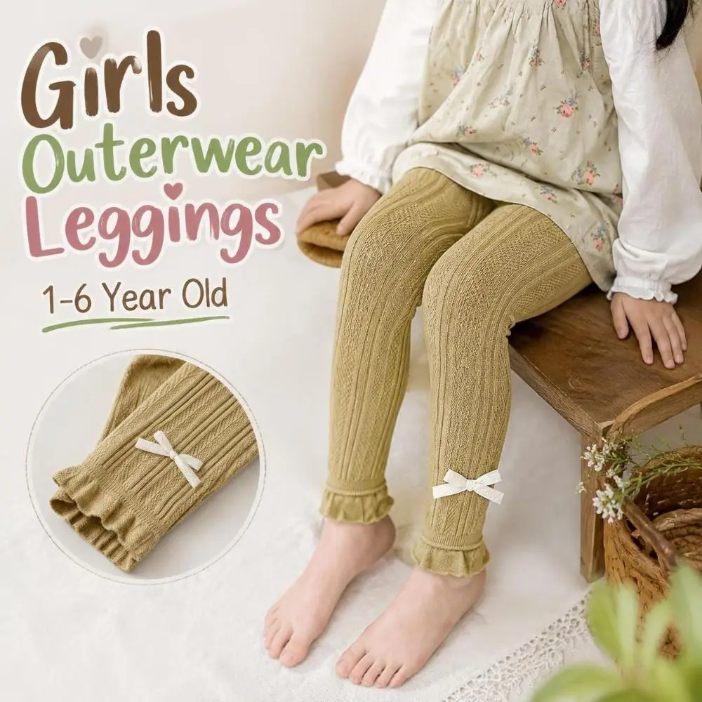 Stylish Cotton Girls Outerwear Leggings Cable-knit Stretchy Children Knit Pants Ruffled Mid-Thick Toddler Tights 1-6 Year Old
