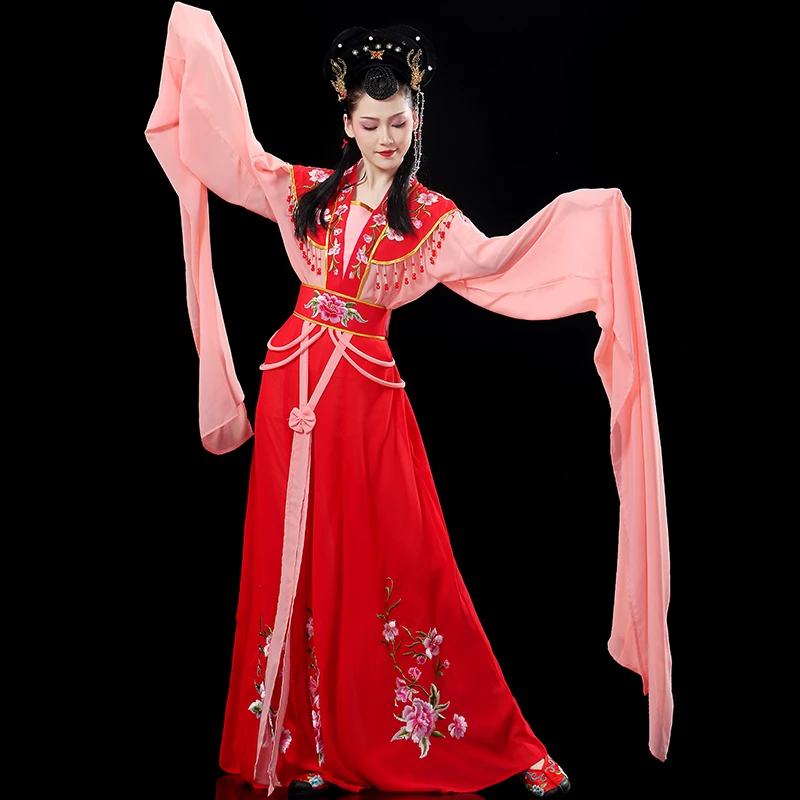 Ancient costume, Yue opera, Chinese style, pretty flower and dan opera, water sleeved yellow plum opera costume, ancient lady co