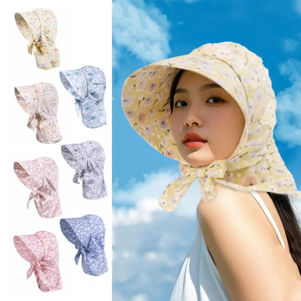 

Floral Print Summer Protective Cover Anti-UV Colorful Sunscreen Caps Windproof Quick Drying Big Brim Sunhat Outdoor