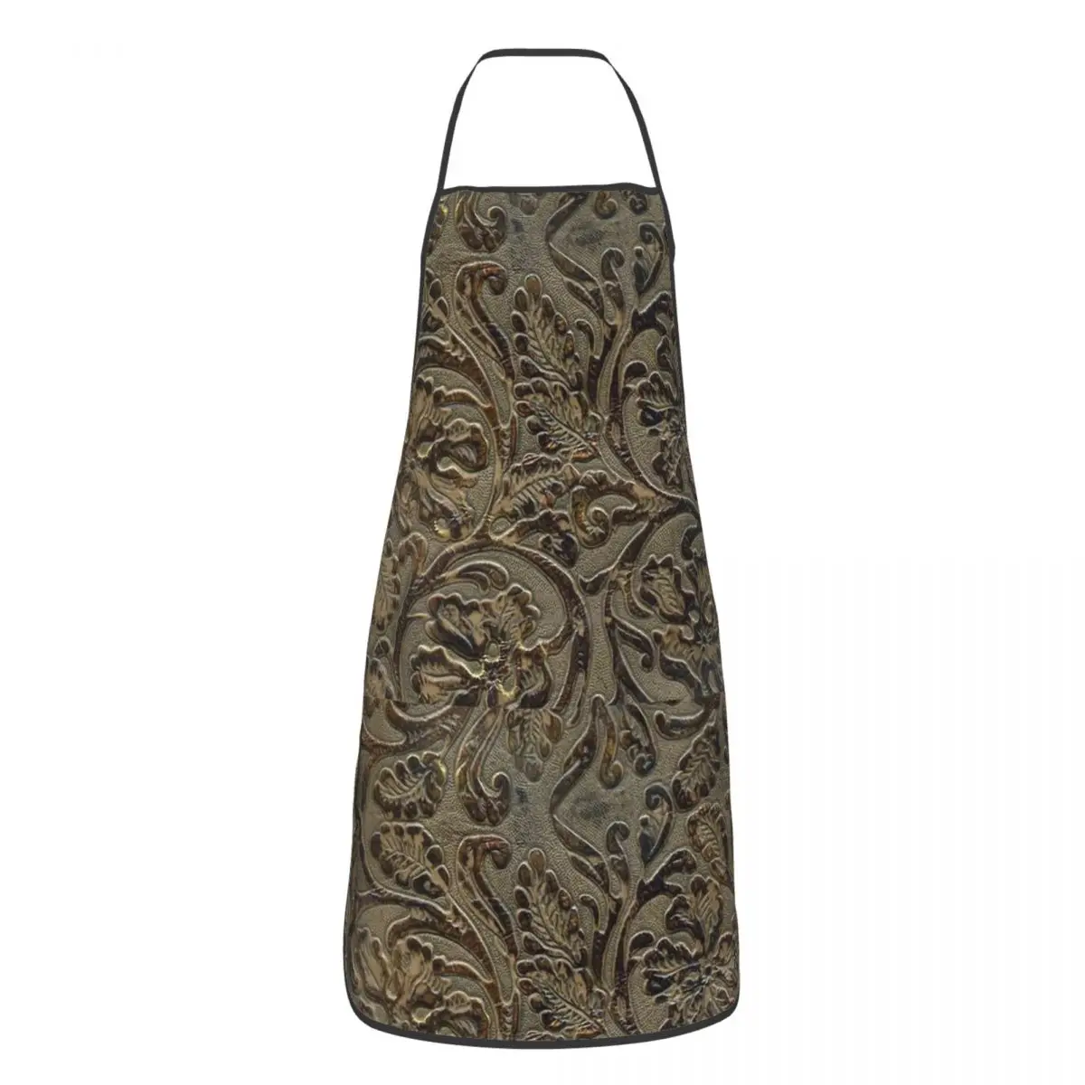 Custom Bib Olive And Brown Apron for Men Women Adult Chef Cooking Kitchen Tooled Leather Pattern Tablier Cuisine Painting