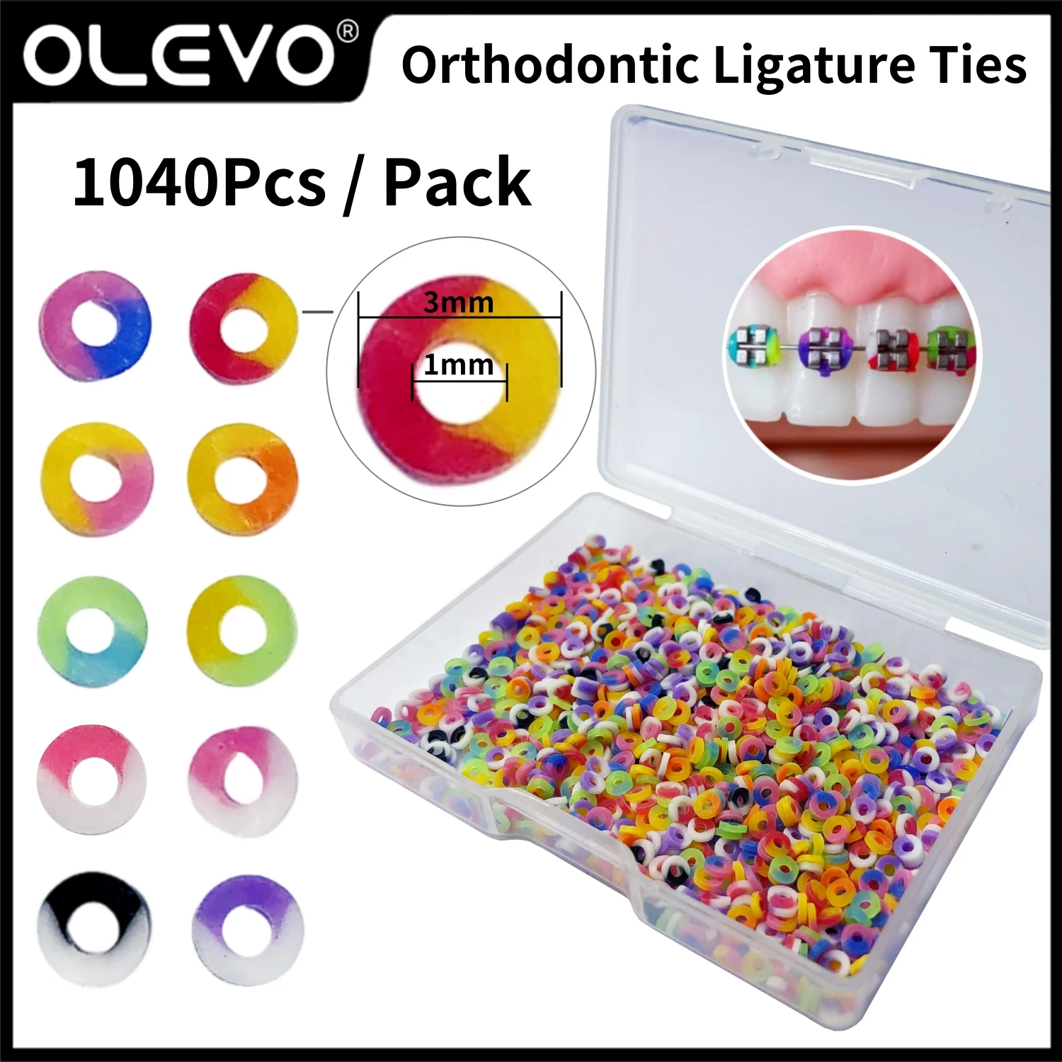 1040pcs Dental Orthodontic Elastic Ligature Ties Braces for Brackets Ligating Ring Colourful Ortho Modules Dentistry Material