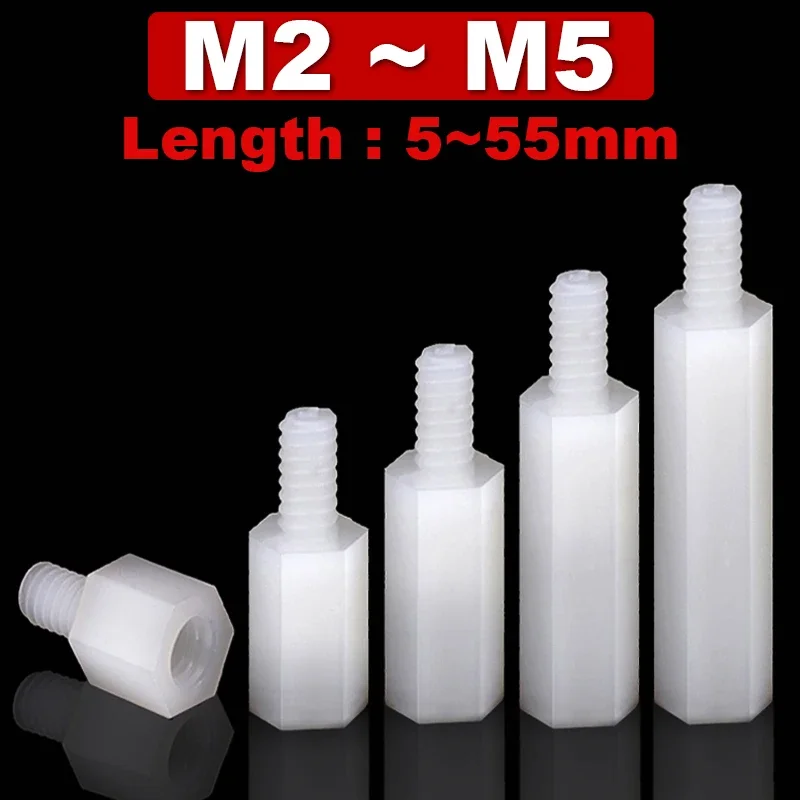 

M2 M2.5 M3 M4 M5 White Nylon Hex Male Female Standoff Threaded Pillar Mount Motherboard Insulated Plastic Spacer Screw Nut