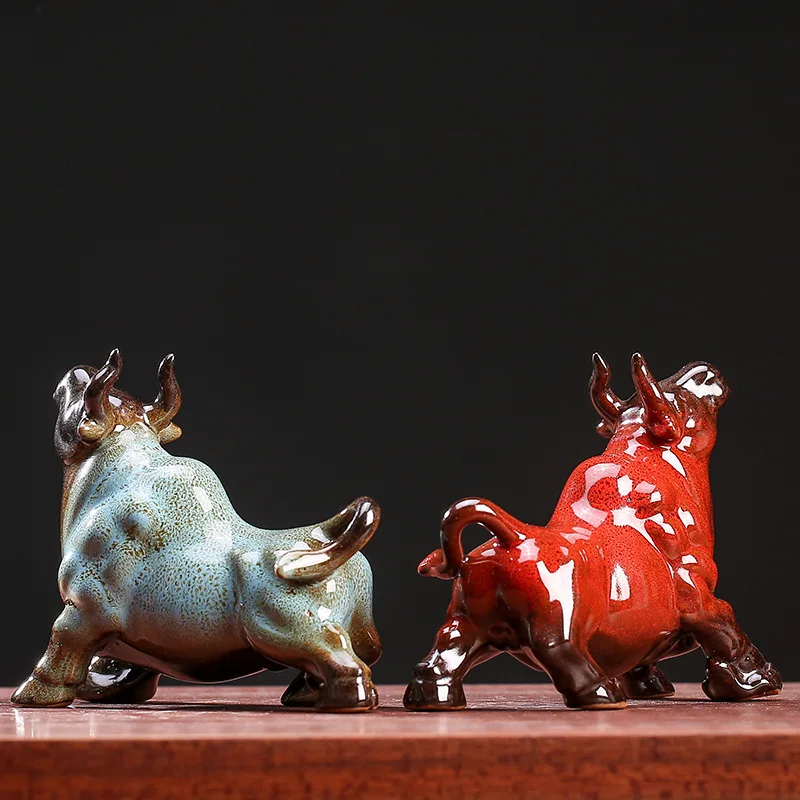 Fortune Bringing and Home-Exorcising Lucky Rhino Small Ceramic Ornaments Chinese Household Office Boss Table Decorations Handicr