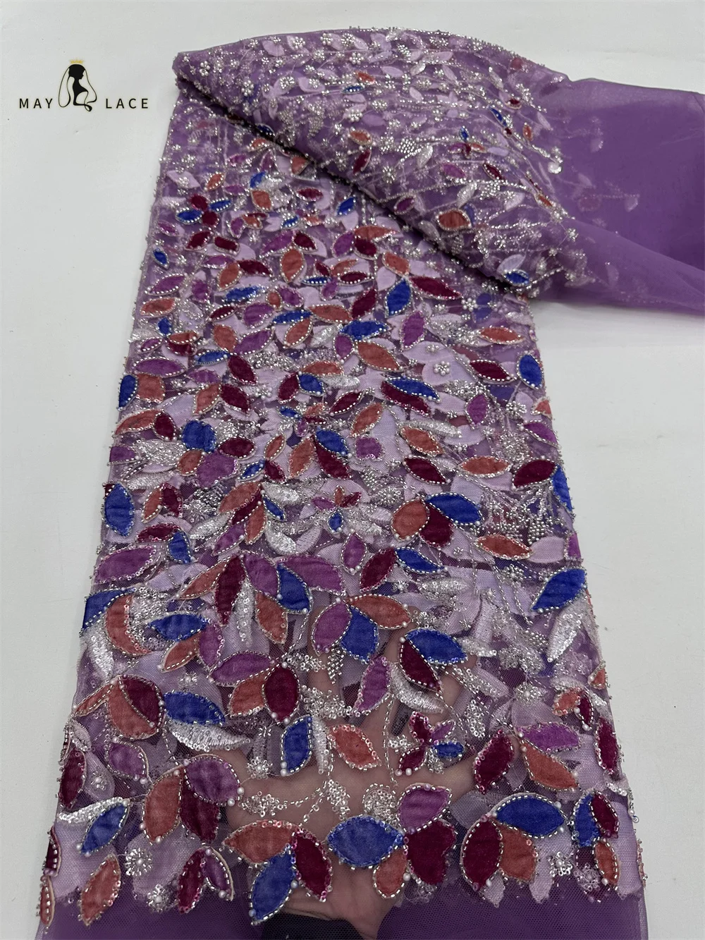

African Heavy Beaded Lace Fabric 2026 High Quality Nigerian Sequins Groom Lace French Tulle Fabric For Party Dress Women Sewing