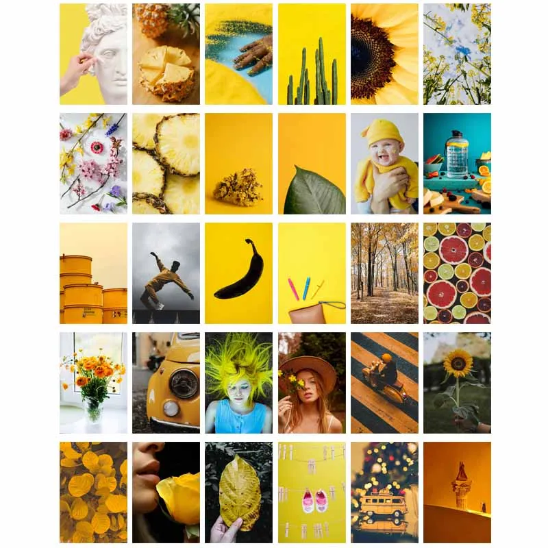 

30PCS INS Yellow Aesthetic Wall Collage Kit Print Leave Flower Poster Card Home Bar Decor Mural Dorm Bedroom Decoration Painting