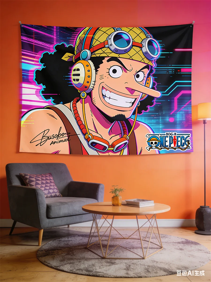 

One Piece Anime Decor Tapestry for Living Room Bedroom Dorm Room Decorative Wall Cloth with Cyberpunk Background