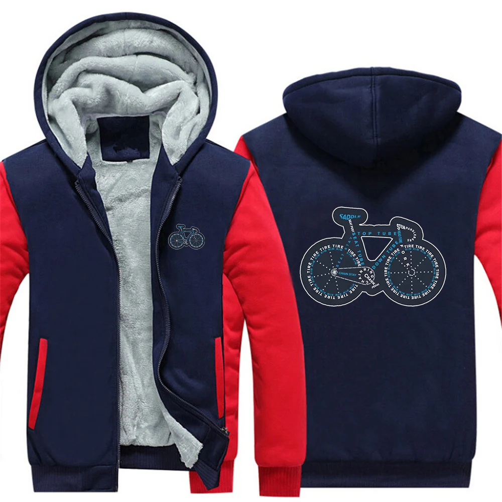 Bicycle Anatomy Shirt Cute Cycling Is Life 2025 Men Autumn              And Winter Thicken Fleece Zipper Streetwear Sweatshirts