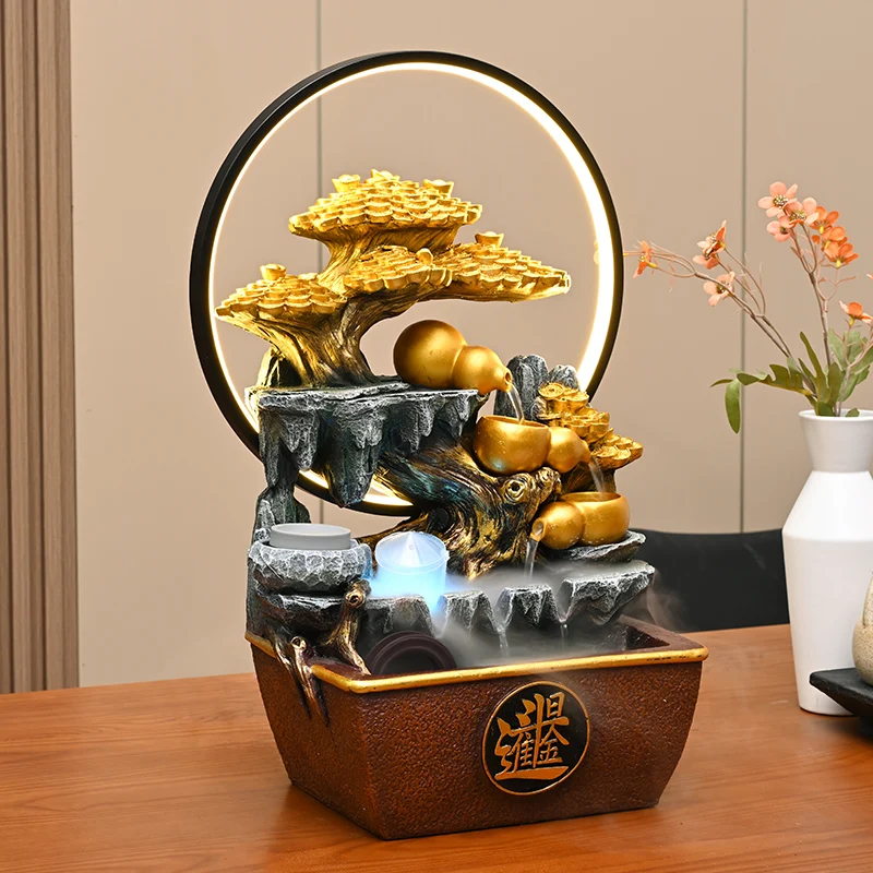 Flowing water makes money, circulating water ornament, living room feng shui wheel, office desktop cornucopia, attracting wealth