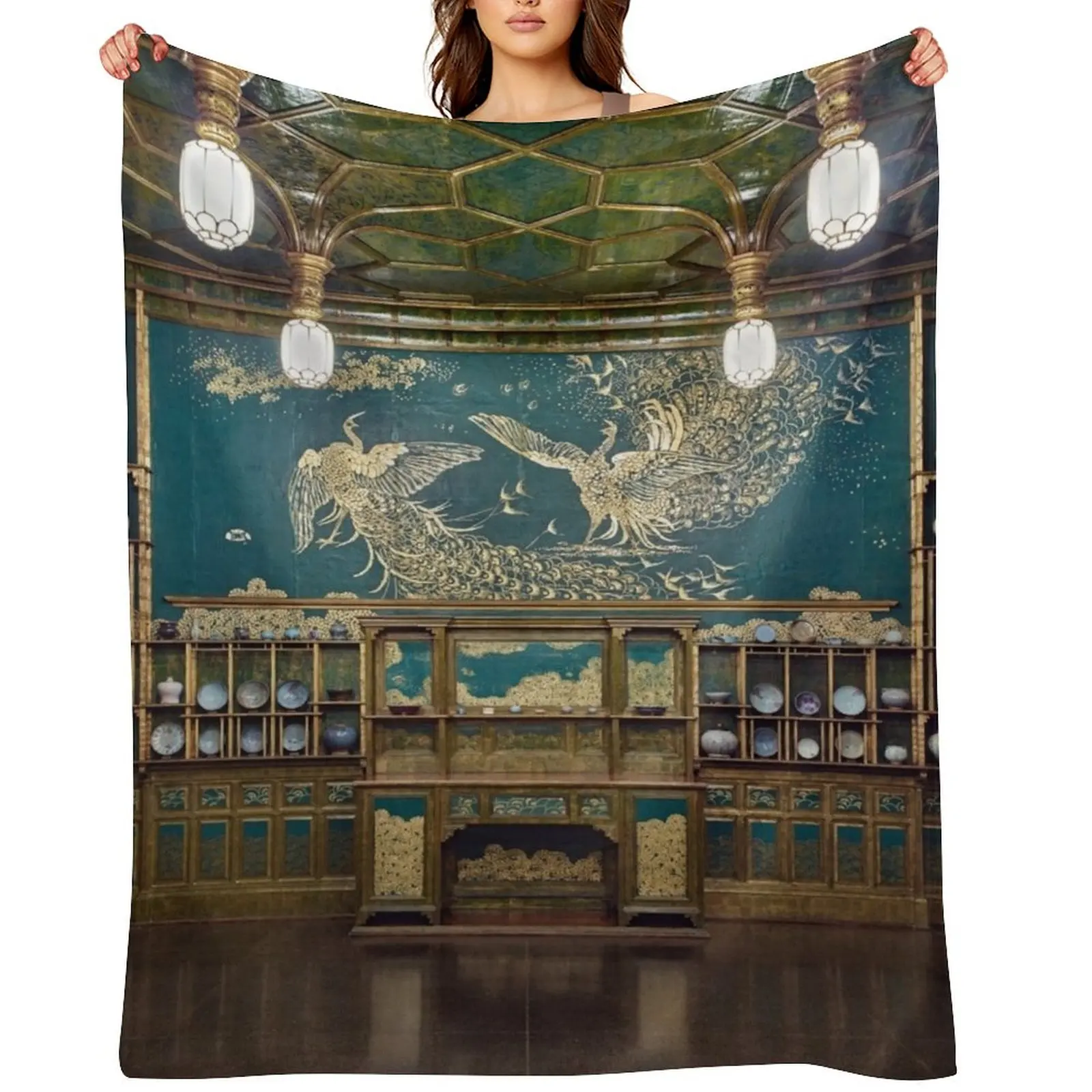

Harmony in Blue and Gold: The Peacock Room with Peacocks Throw Blanket Cute Plaid Bed Nap bed plaid Blankets