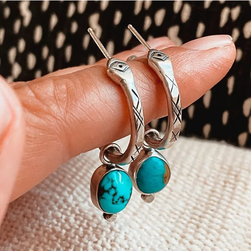 KSRA 2024 New  Fashion Creative Turquoise Snake Hanging Earrings For Women Exquisite Bohemian Personal Trendy Party Jewelry