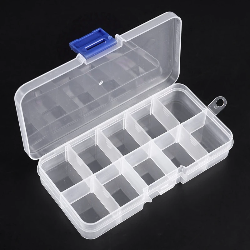 2X 10 Compartment Plastic Storage Box Transparent For Pearl Pin Jewelry Tools Small Accessories