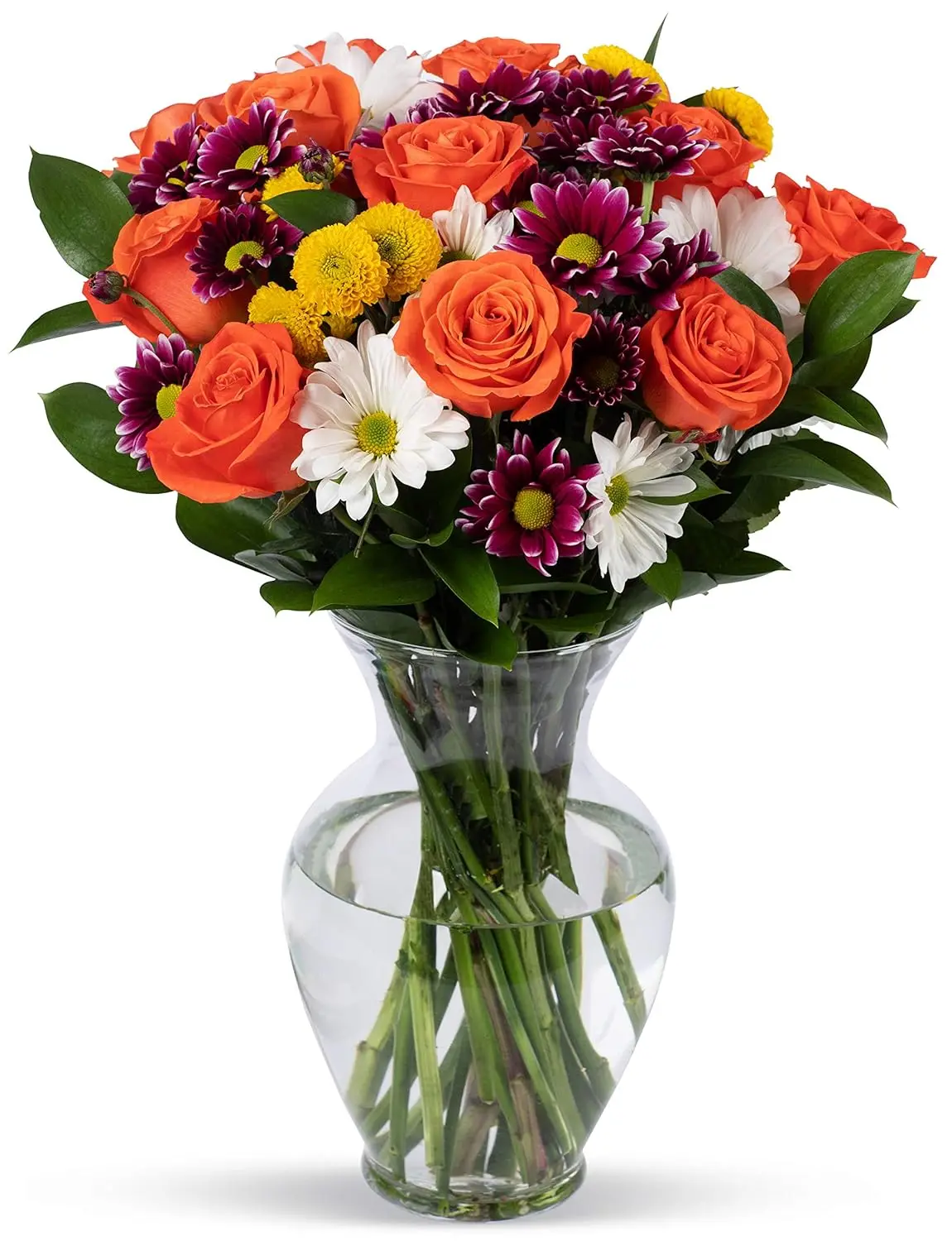 

Fresh Orange Flower Bouquet with Glass Vase - Next Day Delivery for Christmas, Birthday, Anniversary Gifts