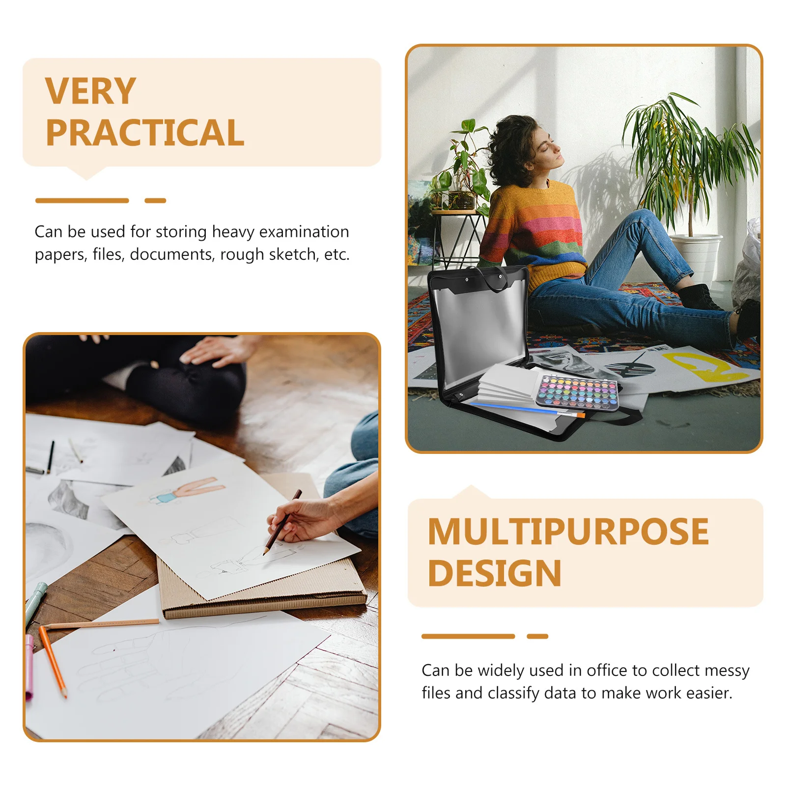 

Art Portfolio Bag Heavy Duty Portable File Organizer For Students Artists Multipurpose Document Storage Supplies