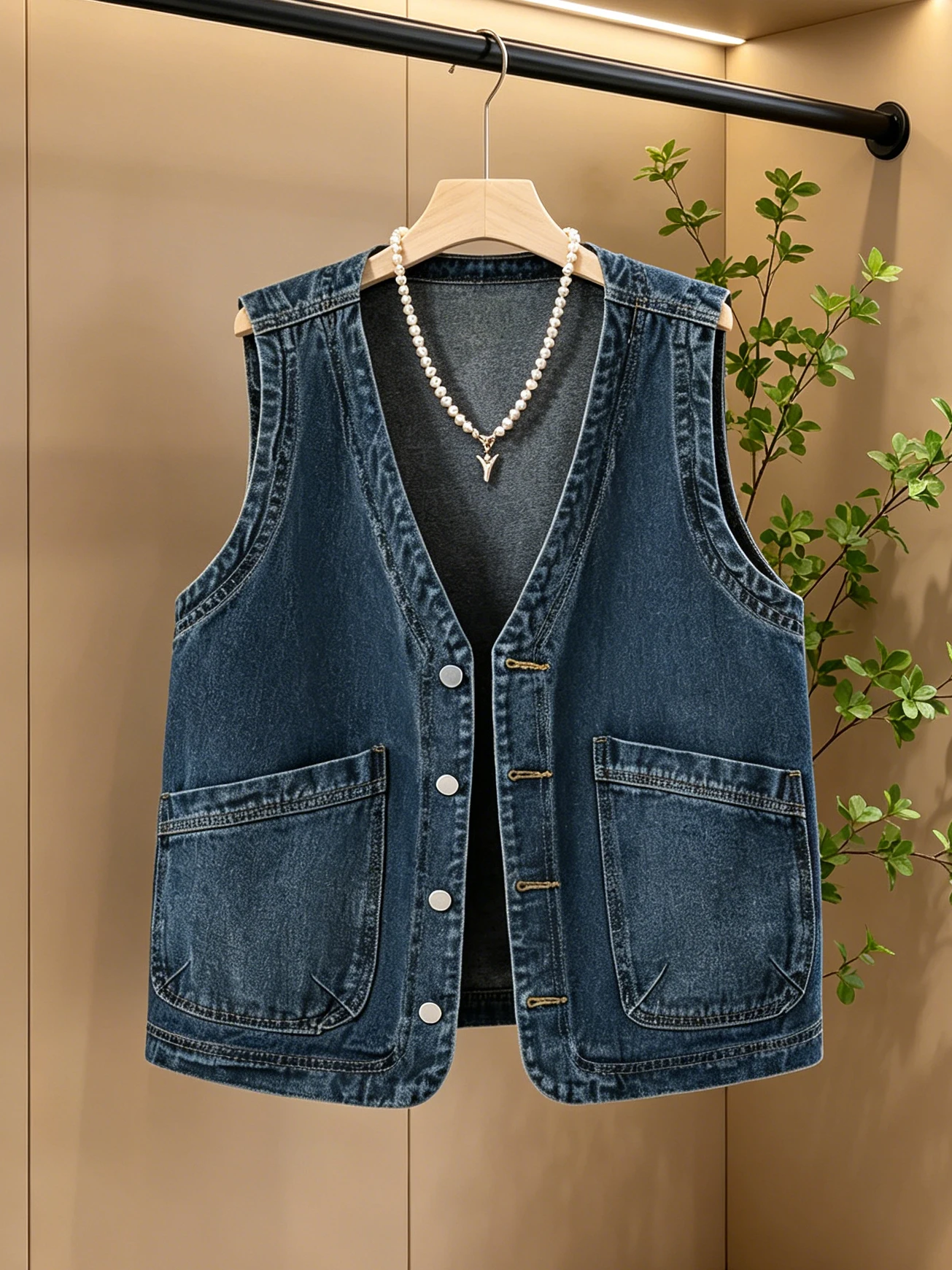 Loose Women's Denim Vest Large Size Vintage V-neck Summer New Style Casual Versatile Jacket Outerwear Single Button Closure