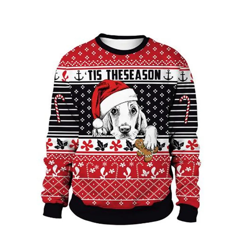 Clothing Wholesale Unisex Men Women 2024 Ugly Christmas Sweater Santa Elf Christmas Funny Fake Hair Sweater Autumn Winter Tops