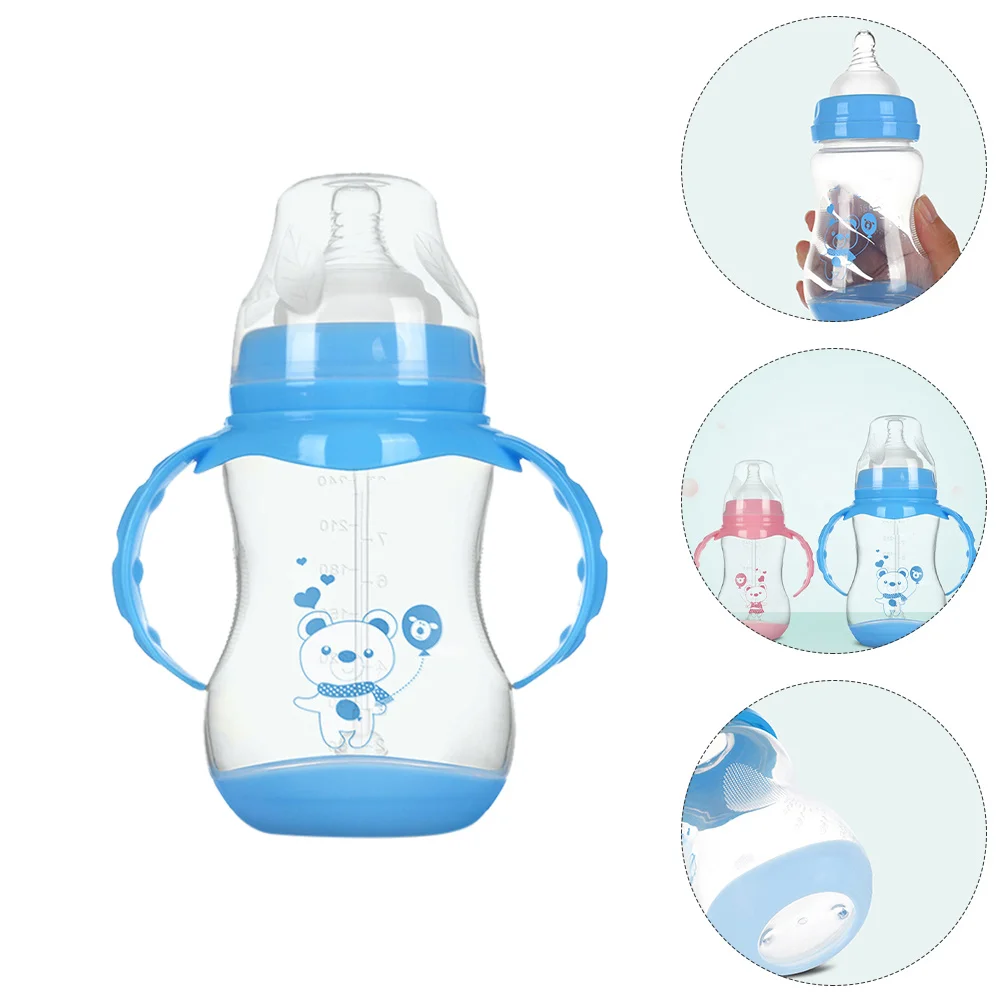 

1Pcs Baby Milk Bottle 240ml Cartoon Pattern Wide Caliber Double Handle Temperature Sensitive Feeding Cup Toddler Water Drinking