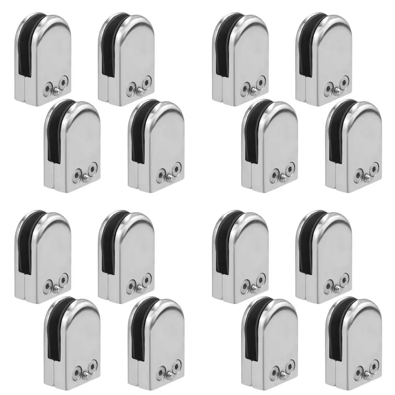 16 Pcs Stainless Steel Round Flat Back Glass Clamp Adjustable Glass Bracket For Balustrade Staircase Handrail( 8-10Mm)-AT64