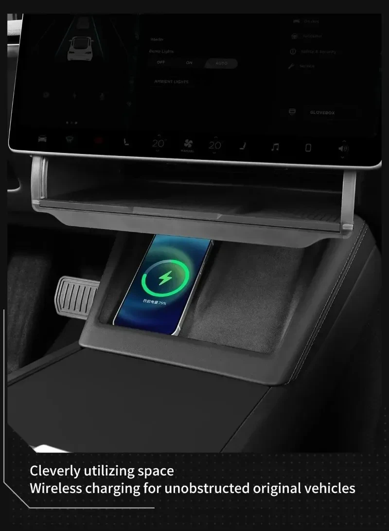 Für Tesla Model 3 Y YL Juniper Highland 2021-2026 Versteckter Aufbewahrungsorganizer, Ablagefach unter der Mittelkonsole, Bildschirmschutz – Detail 13