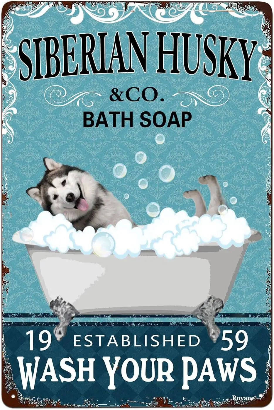 Bathroom Tin Signs Siberian Husky Bath Soap Metal Sign Vintage Home Farmhouse Bathroom Wall Decor Funny Bathroom Wall Art Signs