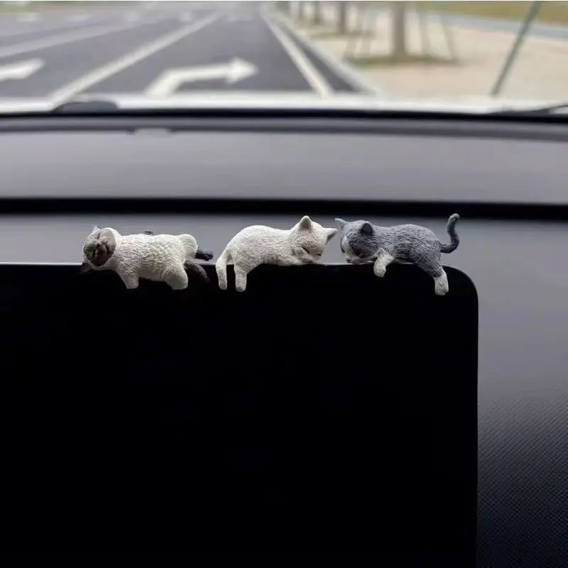 Cute Sleeping  Figurine Car Screen Ornament Cartoon Lying Kitten Dashboard Display Decor Auto Interior Accessories