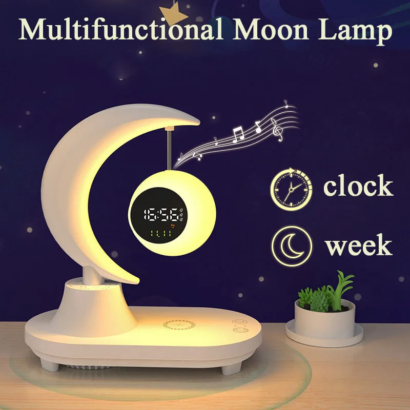 LED Bluetooth Speakers Audio Bedside Lamp Atmosphere Light Alarm Clock Birthday Gift Night Light Mobile Phone Wireless Charger