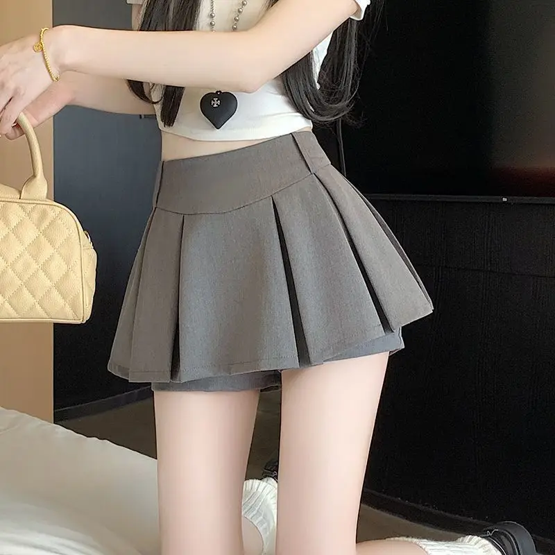 Vintage Gray Pleated Skirt Women Autumn Winter Kawaii High Waist Mini Skirts Korean Fashion School Uniform Harajuku Short Skirt