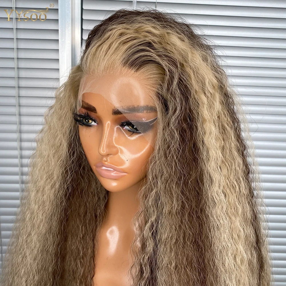 Perruque Lace Front Wig synthétique à reflets Futura 13x4, cheveux crépus lisses, 4-30/103, naissance des cheveux pre-plucked, perruque Yaki à moitié attachée à la main