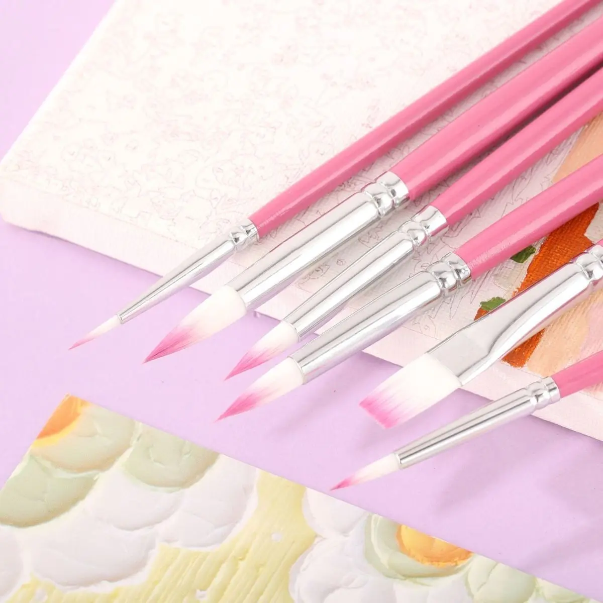 6 Pcs Nylon Hair Watercolor Acrylic Painting Brush Set Gouache Digital Oil Paint Brush Art Drawing Tracing Pen Art Supplies