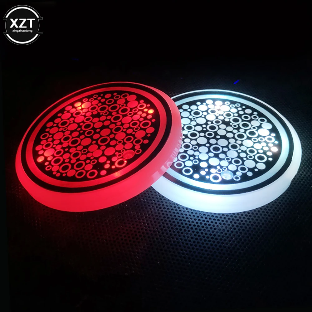 2Pcs Universal 7 Colors USB Charging Led Luminous Car Water Cup Coaster Holder Car Interior Decoration Atmosphere Light Coaster