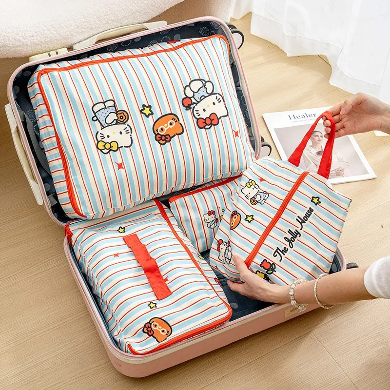 Bolsas de armazenamento para viagem listradas da Hello Kitty, à prova d'água, organizadores de malas, bolsa para roupas, roupas íntimas, sapatos, organização, presente