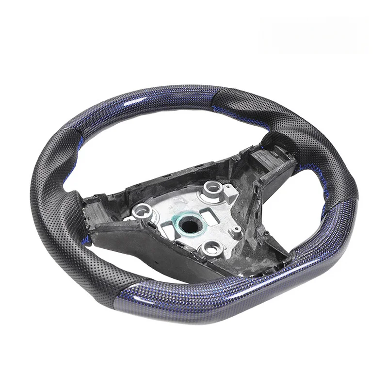Suitable for Tesla Model 3 and Model Y, featuring a blue carbon fiber steering wheel with black stitching