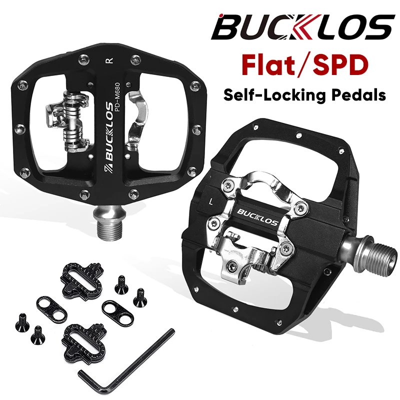 2023 Nowe pedały do rowerów górskich BUCKLOS PD-M680 Dwufunkcyjne pedały z płaską blokadą Pasują do Shimano SPD 9/16'' Aluminiowy pedał MTB Część rowerowa