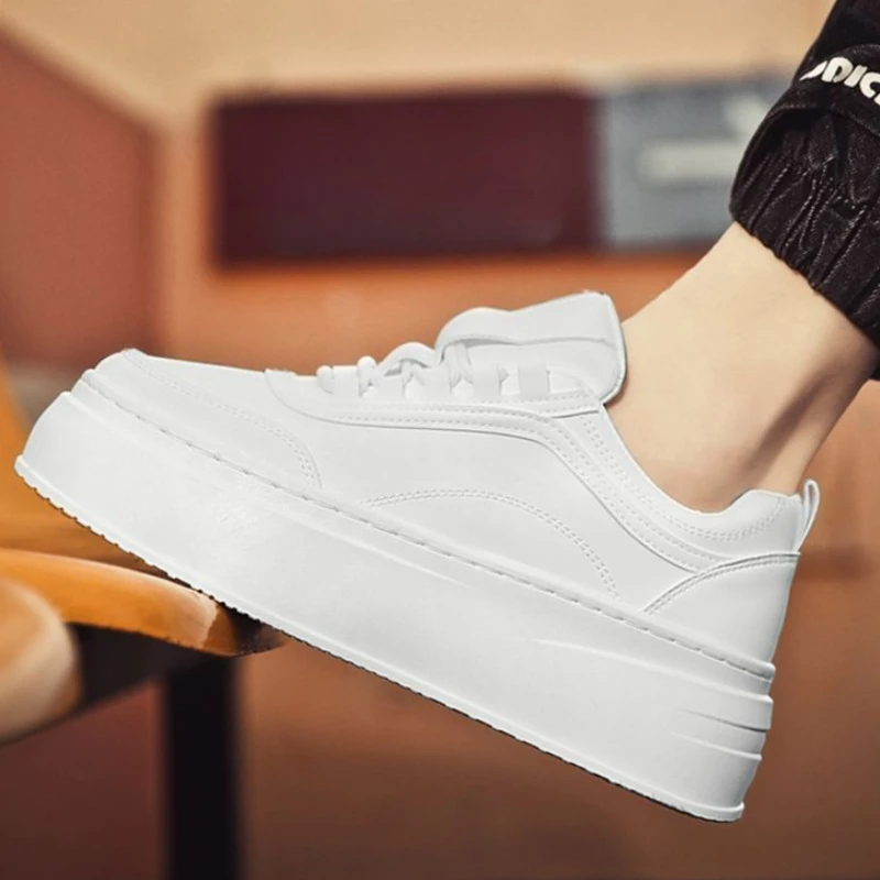 نعل سميك أبيض لزيادة الارتفاع الداخلي للرجال أحذية رياضية للربيع والخريف كاجوال قابلة للتنفس مع نعل مطاطي مضاد للانزلاق #4
